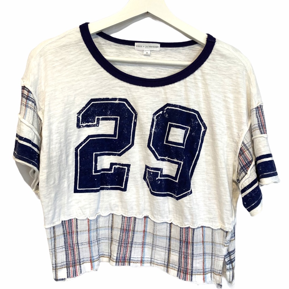 COCO + JAIMESON FAUX FOOTBALL JERSEY CROP TOP